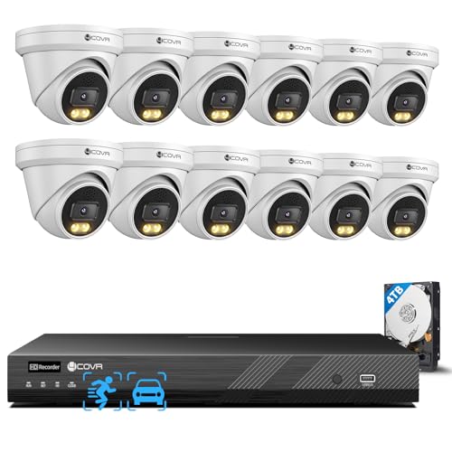 4COVR 4K PoE Security Camera System 16 Channel, 2-Way Talk & Smart Full Color Night Vision, AI Smart Detection, 4TB NVR Surveillance for Business, 12X 8MP Commercial Dome IP Camera IP67, LY9