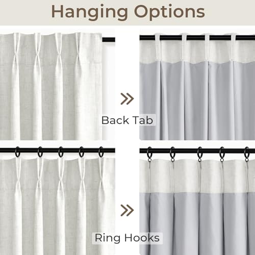Pinch Pleated Blackout Curtains 90 Inches Long, Linen Blend, 100% Blackout Drapes with 20 Hooks, Ideal for Bedroom and Living Room, 40" W x 90" L (Pack of 2), Neutral White
