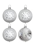 Lauschaer - Glasartikel Christbaumschmuck - Nostalgie Kugeln - Reflexkugeln 7cm - 4 Stück - Silber - Handbemalt - Mundgeblasen - Lauscha - Weihnachten