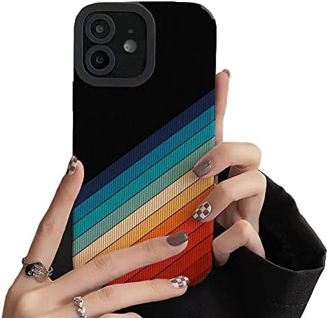 Faneiy for iPhone 11 Case Leather Grain Cute Colorful Rainbow Pattern Silicone Phone Case Accessories Camera Protection Shockproof Anti-Fall Cellphone Case Black 6.1''