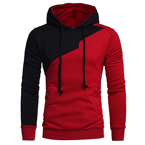 Amlaiworld_Hombre Hombre Sudaderas HombreSudadera con Capucha para Hombre Patchwork Tops Chaqueta Abrigo Ropa (L, Rojo)