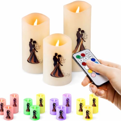 Bougies LED Mariage avec télécommande et lot de 3 bougies multicolores sans flamme