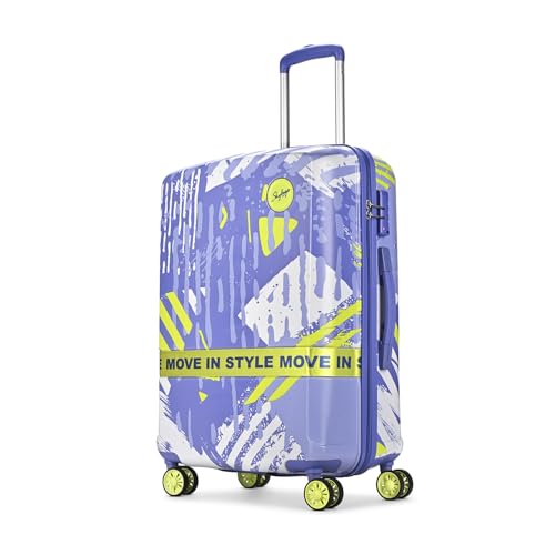 Image of Skybags Wanderlust Check-in Trolley Bag 68cm | Medium | Hard Luggage | Printed 8-Wheel Suitcase | TSA Lock with Anti-Theft Zipper | Polycarbonate | 3 Years International Warranty - Unisex (Blue-Lime)