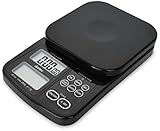 dretec Digital Drip Coffee Scale with Timer, Multifunction Kitchen Food Scale, 1g to 2kg, Black, Officially Tested in Japan (batteries included)