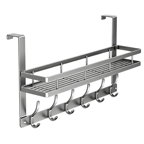 Perchero Organizador Para Puerta - Percha de Almacenamiento de Acero al Carbono con Cesta y Ganchos | organizador tras puerta | para ropa, bolso, albornoz, abrigo, toalla, baño, cocina, dormitorio