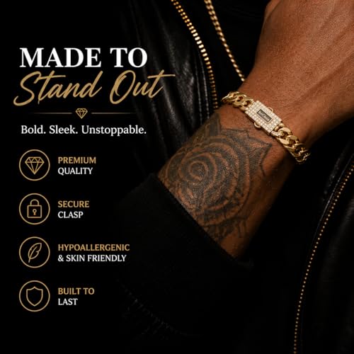 Pulsera de eslabones cubanos para hombre bañada en oro 14K 21 cm miniatura 4