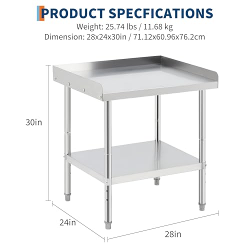Image of Equipment Grill Stand Table 28x24x30 Inch Stainless Steel NSF Certified 400 Lbs Capacity with Adjustable Legs, 2 inch Edge Baffle, for Hotel, Home, Commercial Restaurant Kitchen