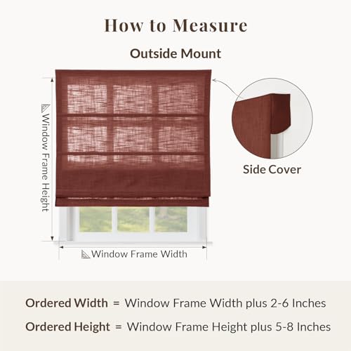 Image of TWOPAGES Liz No Drill Cordless Roman Shades Linen Textured Roman Blinds for Windows, Custom Made Room Darkening Blackout Roman Window Shades, Hardware Included, FireBrick, 1 Piece