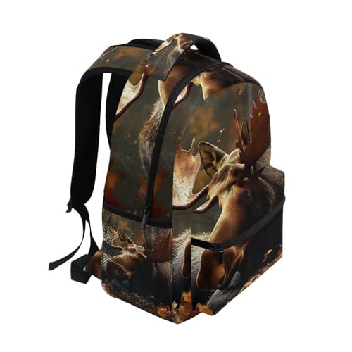 Moose Autumn Leaf Backpack Daypack Shoulder Bag Book Bag Lightweight Back Pack 11.4 ×16 Inch2