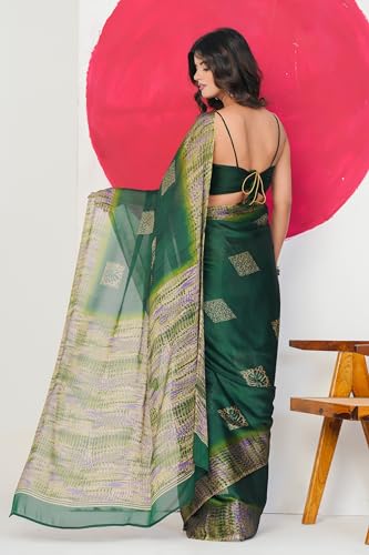 Image of MIRCHI FASHION Women Saree Abstract Print Chiffon | Breathable Lightweight Casual Sari for Regular Use and Office with Unstitched Blouse (Available in 25 Colors)