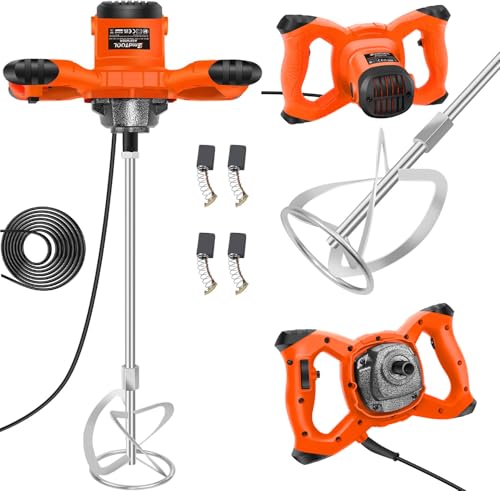2600W Concrete Mixer Machine Paddle Mixer Handheld Electric Paddle Plaster Mixer with 6 Adjustable Speed Concrete Tool for Mixing 2M Power Cable