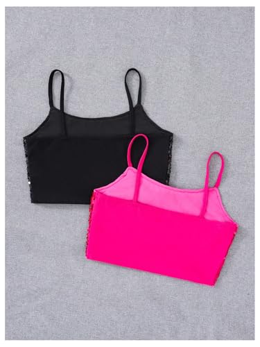 Floerns Girl's 2 Piece Sparkly Sequin Crop Cami Top Spaghetti Strap Party Camisole2