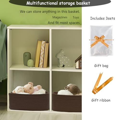 Image of COMFY-HOMI 13 inch x 8.5 inch x 5.1 inch Storage Baskets for Organizing | Cotton Rope Woven Basket | Toy Storage Bin Box | Basket for Shelves, Closet Organizer Bin, Decorative Closet Shelf, 3 Pack