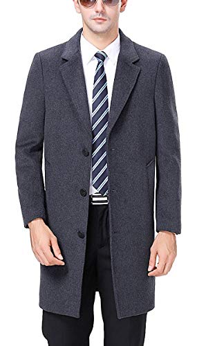 Men's Classical Style Single Breasted Long Dress Coat Wool Coat #00123A Gray S2