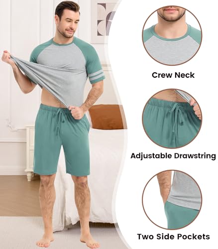 Image of NACHILA Men's Bamboo Viscose Pajamas Set Raglan Short Sleeve Shorts Pjs