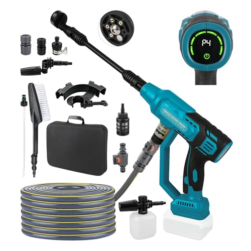 Cordless Pressure Washer Compatible with Makita 18V 20000RPM 986 PSI Brushless Handheld Car Washer with 6-in-1 Nozzle 4 Level Speed for Cleaning Car Floors Fences Walls (Blue)