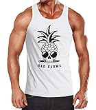Neverless® Herren Tank-Top Totenkopf Ananas-Trend Bad Karma Skull Sonnenbrille Muskelshirt Muscle Shirt weiß L