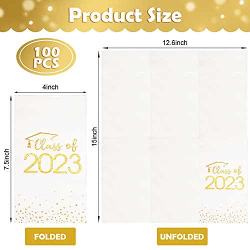 100Pcs Graduation Class Of 2023 Napkins Disposable Congrats Grad Guest Napkins Congratulation Foil Dot Paper Hand Towels For 2023 High School University College Graduation Party Supplies(Gold) #TOP1
