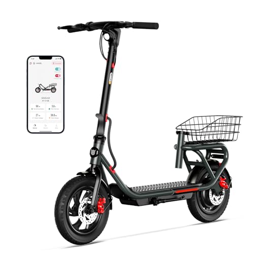 SISIGAD - Patinete eléctrico para adulto de 12 pulgadas, patinete eléctrico plegable con APP y cesta, 36 V, 7,8 AH, batería de 25 km/h, velocidad 300 W, motor, scooter eléctrico con doble freno y luz