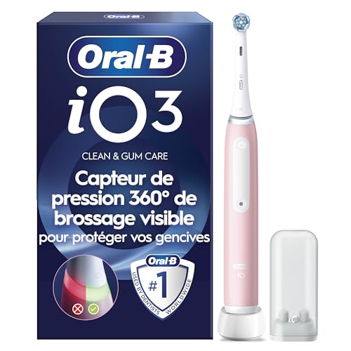 Oral-B Brosse A Dents Electrique iO 3 Rose, 3 Modes De Nettoyage Dont Blancheur, Brossage Silencieux, Capteur De Pression, Brossette De Rechange Oral B, Embout Rond,...
