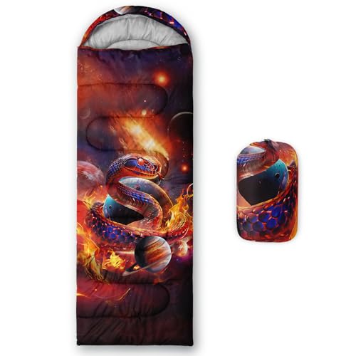 AILONEN 3D Space Snake Themed Camping Sleeping Bags,Lightweight,Waterproof,3 Season Warm & Cool Weather,Red and Blackgalaxy Sleeping Bags for Kids Girls Boys Adults,Traveling,Outdoors
