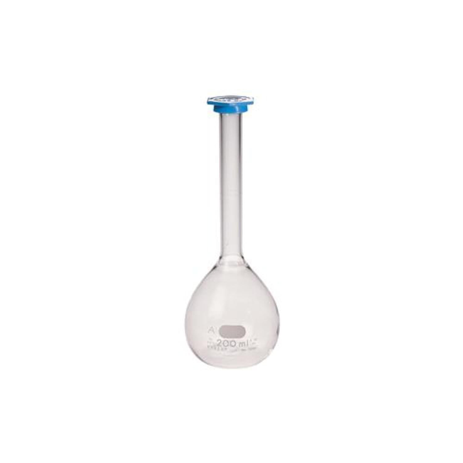 Corning Pyrex 5580-200 Borosilicate Glass 200mL +/- 0.1mL Flat Bottom Class A Volumetric Flask, with Polyethylene Snap-Cap (Pack of 6)