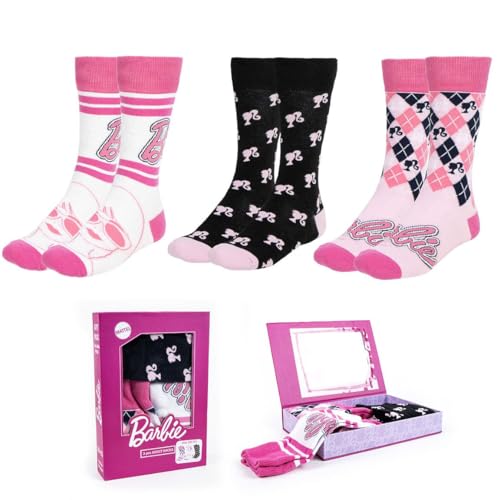Barbie Damen Socken | Größe 36-43 | 3er Pack | wunderschöne Geschenkverpackung | Jugendliche | lustige witzige socken für Frauen | Geschenk (DE/NL/SE/PL Numerisch 36 43 Regular Regular Rosa)