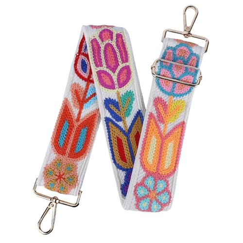 Image of Purse Strap, Adjustable Embroidery Flower 2 Inch Wide Purse Straps Replacement Crossbody for Women