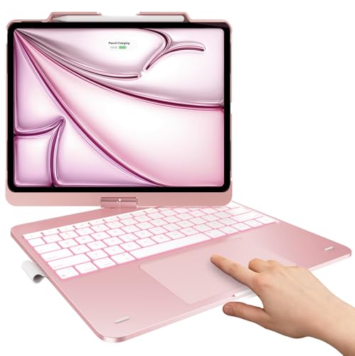Image of typecase Keyboard Case for iPad Air 13-inch(M4 /M3 /M2, 2026 /2025 /2024), 360 Rotatable, Multi-Touch Trackpad, 11-Color Backlit Wireless Protective Case with Pencil Holder, Auto Sleep /Wake, Light Pink