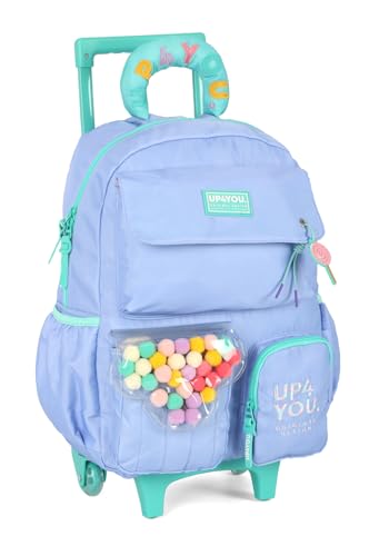 Mochila Escolar Feminina De Rodinhas Carrinho Azul - Up4you Luxcel