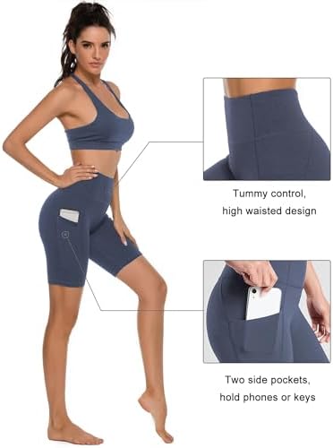 Stelle Women's 8"/ 5" High Waist Biker Shorts Yoga Shorts with Pockets Tummy Control Workout Shorts for Running Gym