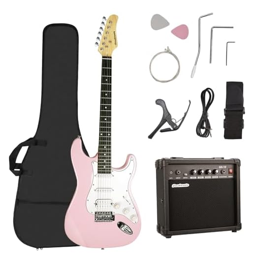 Soulmate Electric Guitar 39 Inch Full Size Beginner Electric Guitar Kit Solid Body Starter HSS with 15w Amp, Capo, Shoulder Strap, String, Cable,Digital Tuner, Picks,Bag (39" Right Handed, Pink)