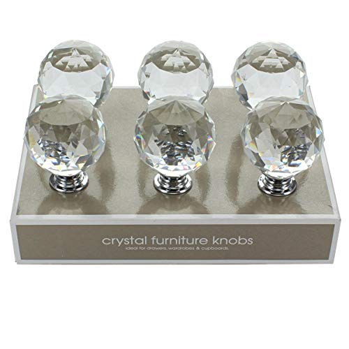 G Decor - Juego de pomos redondos de cristal, de alta calidad, para puertas de armarios de cocina, tiradores para armarios, cajones, 40 mm, transparentes, 6 unidades