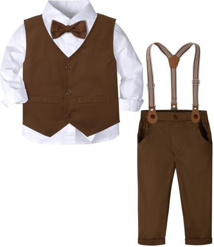 Image of A&J DESIGN Toddler Boys Formal Clothes Suspender Outfit Dress Suit 12M - 6Y