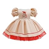 Rotes Kleider für Mädchen Weihnachtskleid Puffärmel Weihnachten Kleider Lustig Partykleid Umlegekragen Kinderkleider Weihnachtskostüme Gitter Christmas Dress Weihnachts Festkleider 01 Gelb 100