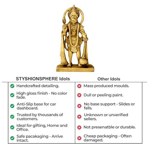 Image of Unique Dual Sided Design Hanumanji Blessing Idol with 10 cm Height for Car Dashboard,Mandir,Desk,Home Decor | Divine Bajrangbali Statue for Gifting| (Golden) (Pack of 01)