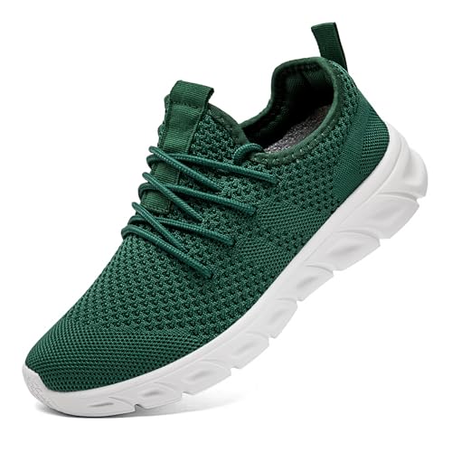 Image of Mens Womens Running Shoes Tennis Walking Slip on Unisex Slip-Resistant Work Sneakers Breathable Athletic Workout Gym Green Shoes Size Women 11/Men 9.5