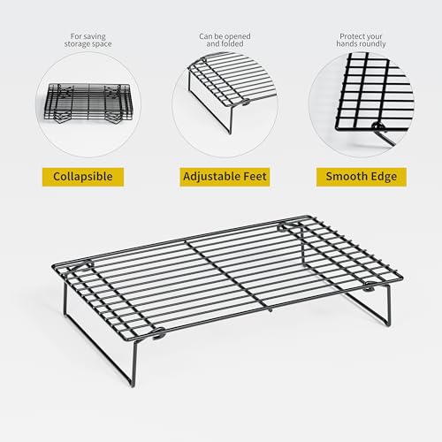 4PCS Cooling Racks for Cooking and Baking, Collapsible 4 Tiers 10\"X16\" Cool Batches of Cookies, Non-Stick & BPA-Free, Oven and Dishwasher Safe (Black-202)