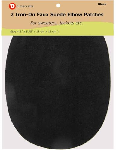-2 Iron-on Faux Microfiber Suede - Elbow Patches Size 4 1/2 in x 5 3/4 in (Microfiber Black)