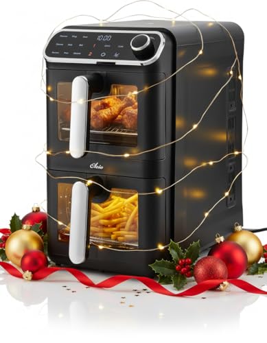 Oleio Maestro Airfryer Doppelkammer XXL Heißluftfritteuse 2 Kammern I 2460 W - Heißluftfritteuse mit Glas Sichtfenster I...