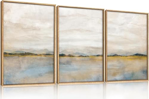 HPNIUB Abstract Mountain Lakes Framed Canvas Wall Art Set, Neutral Nature Landscape Wall Decor, Nordic Scenery Wall Painting, Modern Gallery Art Prints for Living Room, Bedroom (Abstract 40x60cm)