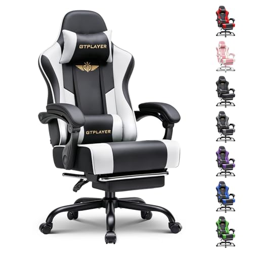 GTPLAYER Gaming Chair for Adults Computer Chairs with Footrest Headrest and Lumbar Support Ergonomic Height Adjustable Reclining PC Chair