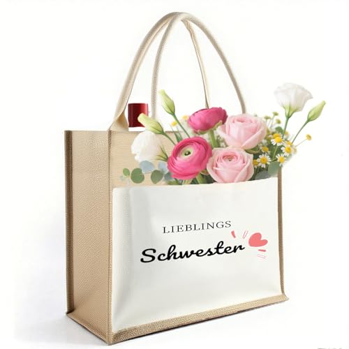 Schwester Geschenk, Geschenke Für Schwester Zum Geburtstag, Große Schwester Geschenk, Dankesgeschenk Für Schwester, Jutetasche 35x30 cm