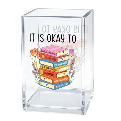 Image of Mental Health Acrylic Pen Pencil Holder for Desk Makeup Organizer (Transparent12)