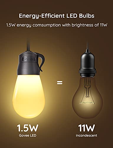 Govee Outdoor String Lights, 48Ft Smart Outdoor String Lights With 15 Dimmable Warm White Led Bulbs, Ip65 Waterproof Shatterproof Patio Lights For Dating, Party, Camping, App Control, 70Lm Per Bulb #TOP3