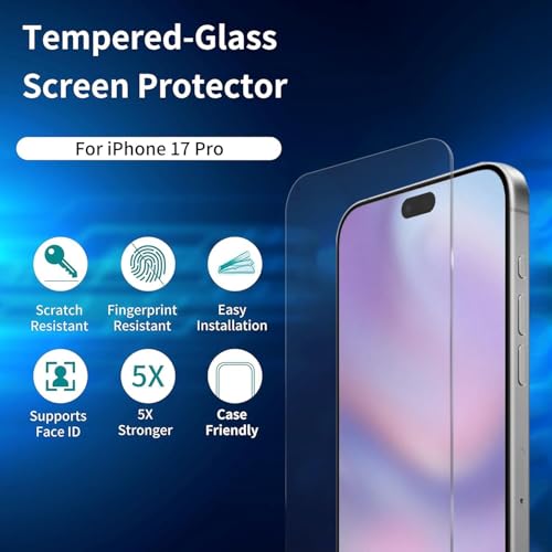 Image of AIBEX Tempered Glass for Apple iPhone 17 Pro | 9H Hardness | Anti-Glare & Anti-Fingerprint | Water Resistant | Edge-to-Edge Full Screen Protector | Bubble-Free Installation