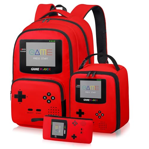 Game Backpack Set for Boys Kids, Gaming Kids Boys Backpack with Lunch Box and Pencil Bag, Large Capacity Game School Bag 17