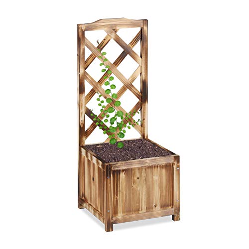 Relaxdays Jardinière avec Treillis Espalier Tuteur Plantes grimpantes bac à Fleurs en Bois Vigne Lierre Rose 20L, 90 cm, Nature, M