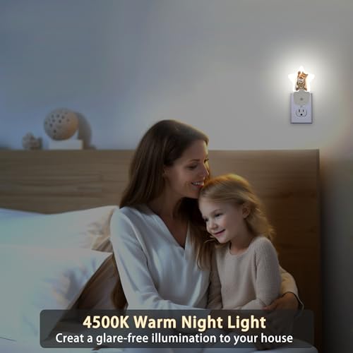 Image of Cute Cat Night Light Plug-in Dusk to Dawn Smart Sensor White Led Nightlight for Bedroom Bathroom Kitchen Hallway Stairs Energy Efficient Decor Desk Lamp