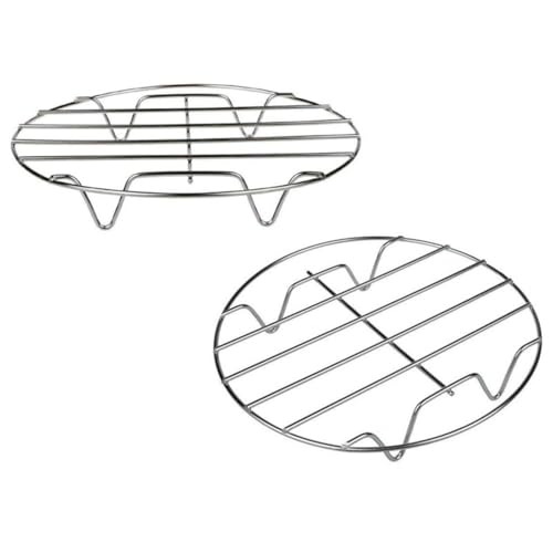 CAZSTYK Paquete de 2 freidoras de aire redondas de 7 pulgadas, bandeja deshidratadora de acero inoxidable para hornear, asar a la parrilla y freidoras de aire al vapor, accesorios